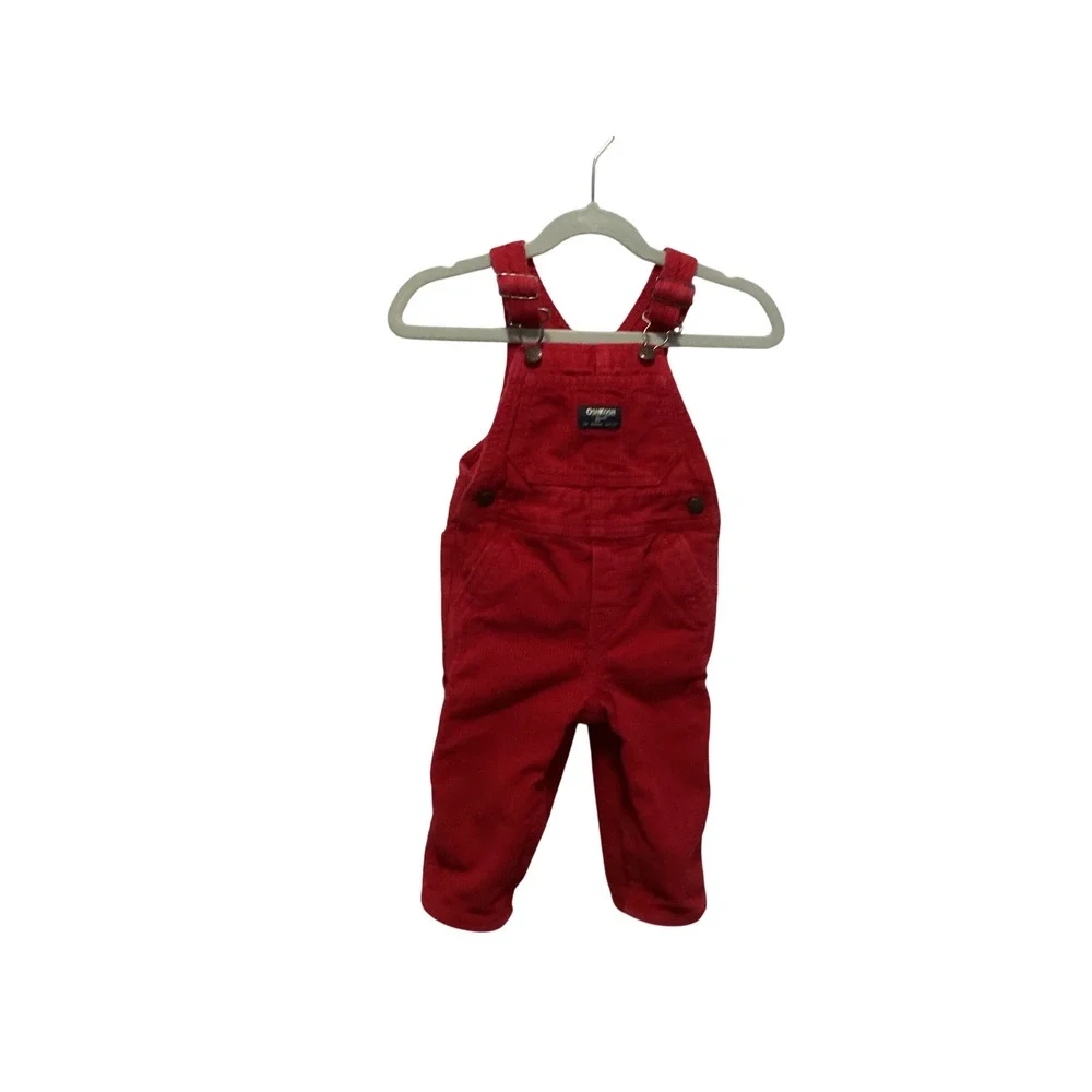 OshKosh B'gosh Corduroy Overalls Kids 12M Red Adjustable Straps Snap Legs